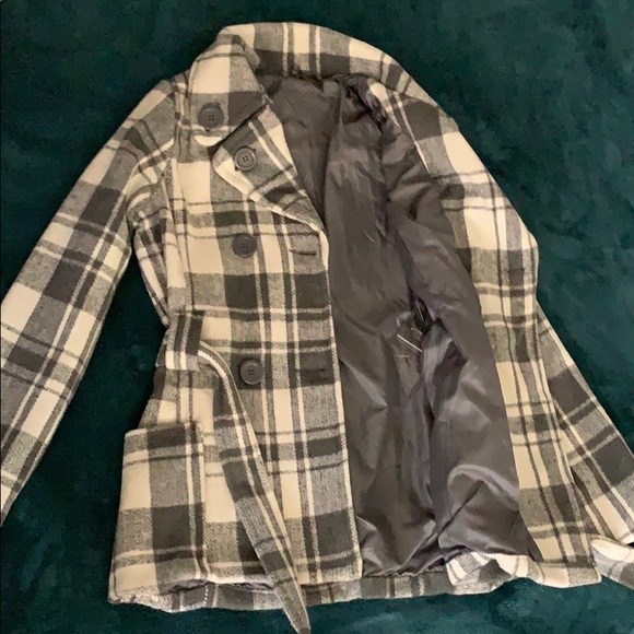White/grey plaid peacoat - Picture 2 of 5